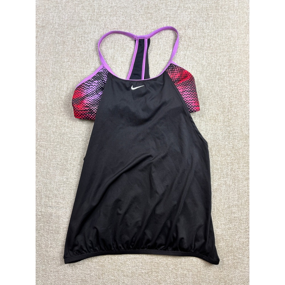 Nike Womens 2-in-1 Tank Top Built-in Sports Bra Black Pink Purple Small 2652